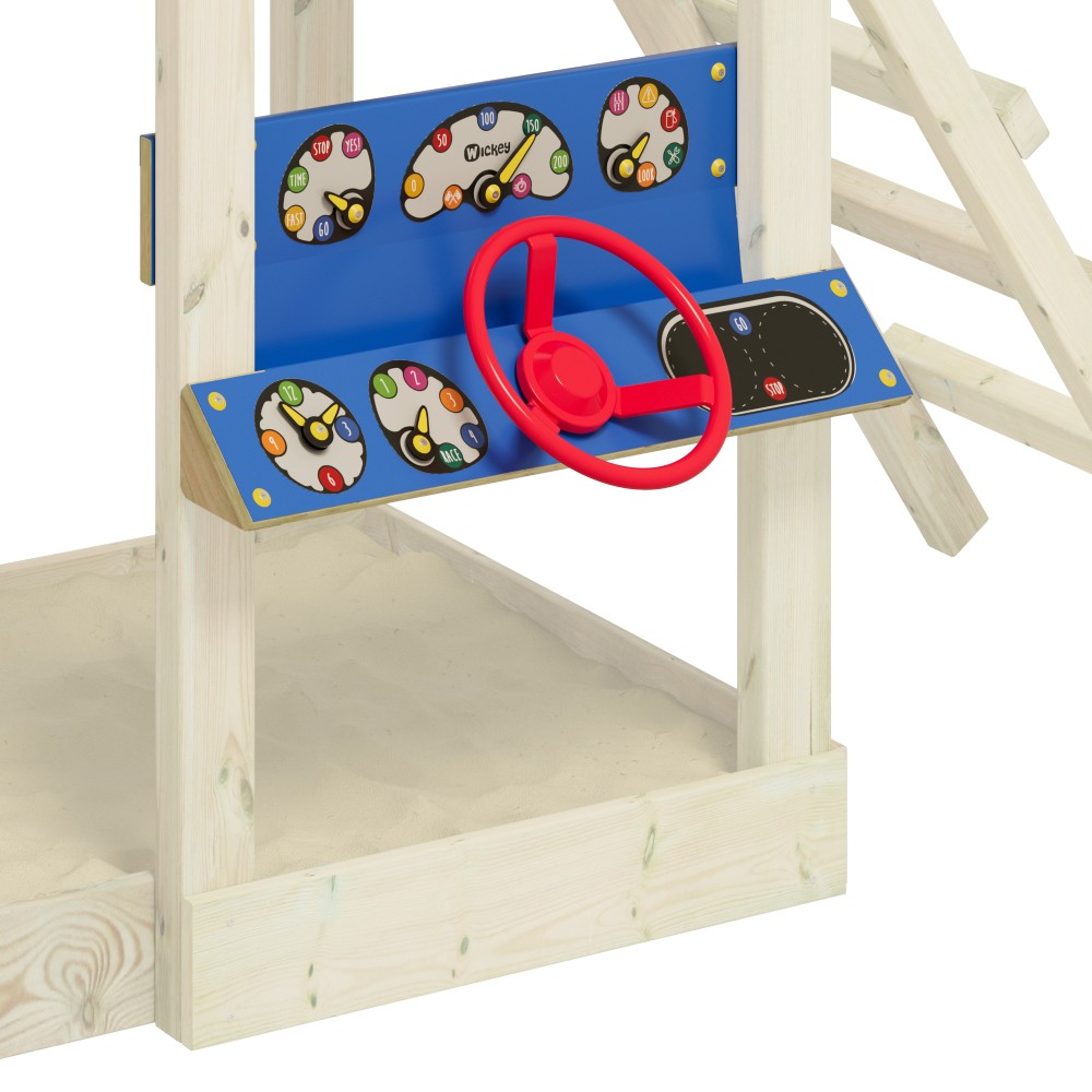 WICKEY - Portique En Bois Smart Action Avec Bâche Bleue - Tour D'Escalade Pour Jardin Avec Panier De Basket Et Échelles