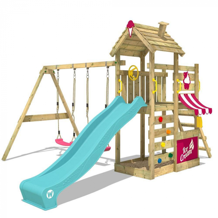 WICKEY Aero Star DoubleBalançoire en bois Jeux de plein air pour enfants Jardin 