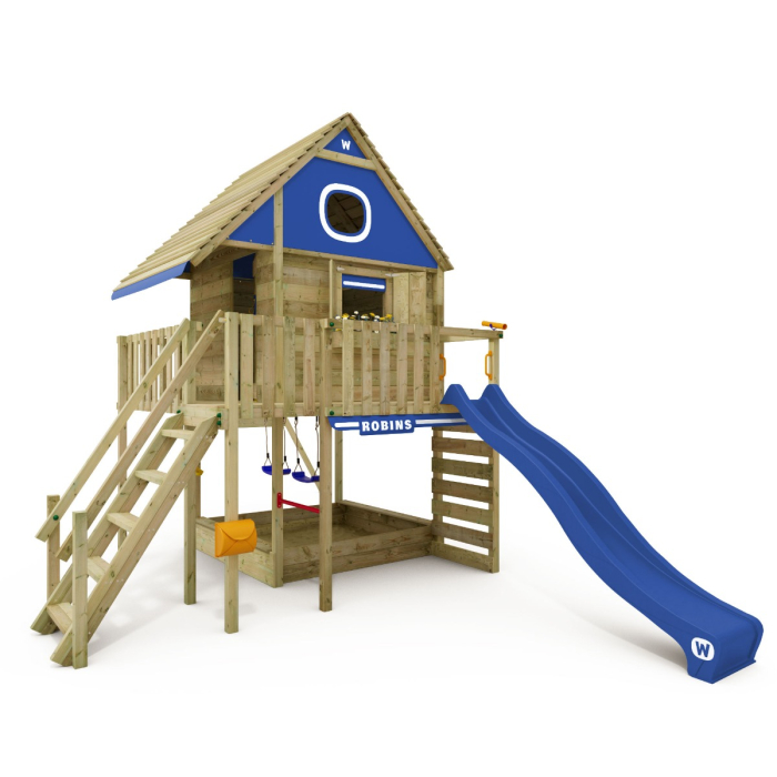 Wickey Aire de jeux Portique bois SmartS avec balançoire et toboggan Cabane enfant  exterieur avec bac à sable & échelle d'escalade - rouge