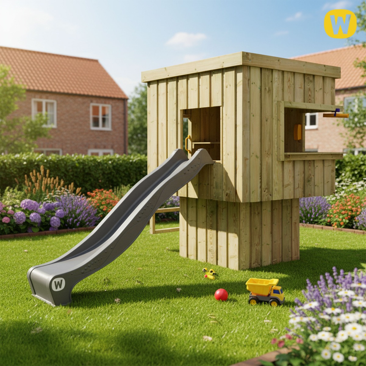 Cabane enfant moderne sur pilotis Wickey CubicCabin High, avec échelle 835250_k