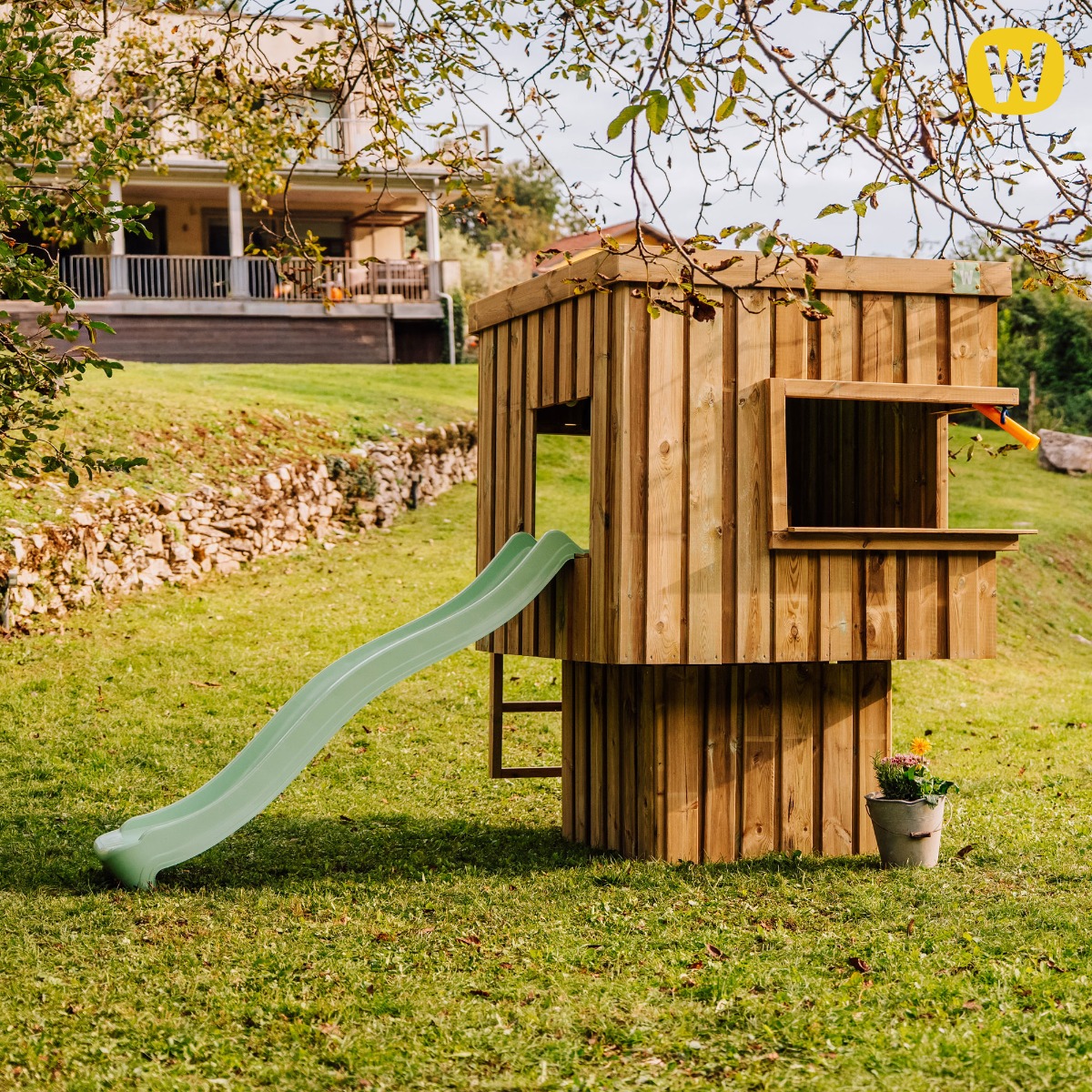 Cabane enfant moderne sur pilotis Wickey CubicCabin High, avec échelle 835250_k